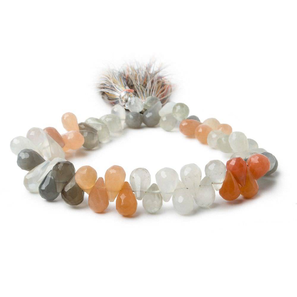 6x10mm Multi Color Moonstone Faceted Tear Drop Beads 8 inch 59 beads AA