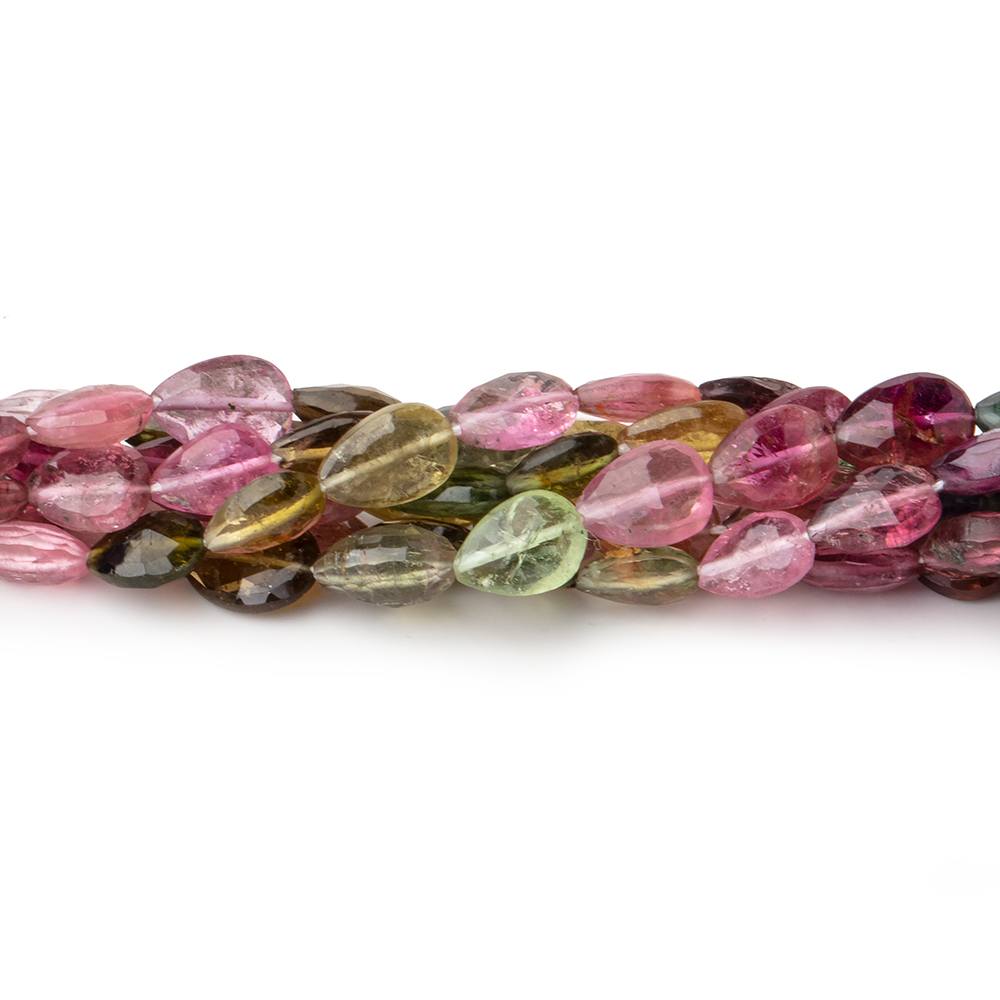 6x5-8x6mm Multi Color Tourmaline Faceted Pear Beads 15 inch 48 pieces AA