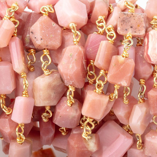 6x5-8x6mm Pink Peruvian Opal Faceted Nugget Beads on Vermeil Chain