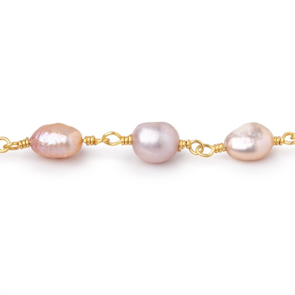 6x5-8x6mm Rose Pink Baroque Pearls on Gold Plated Chain