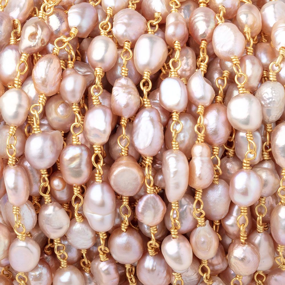 6x5-8x6mm Rose Pink Baroque Pearls on Gold Plated Chain