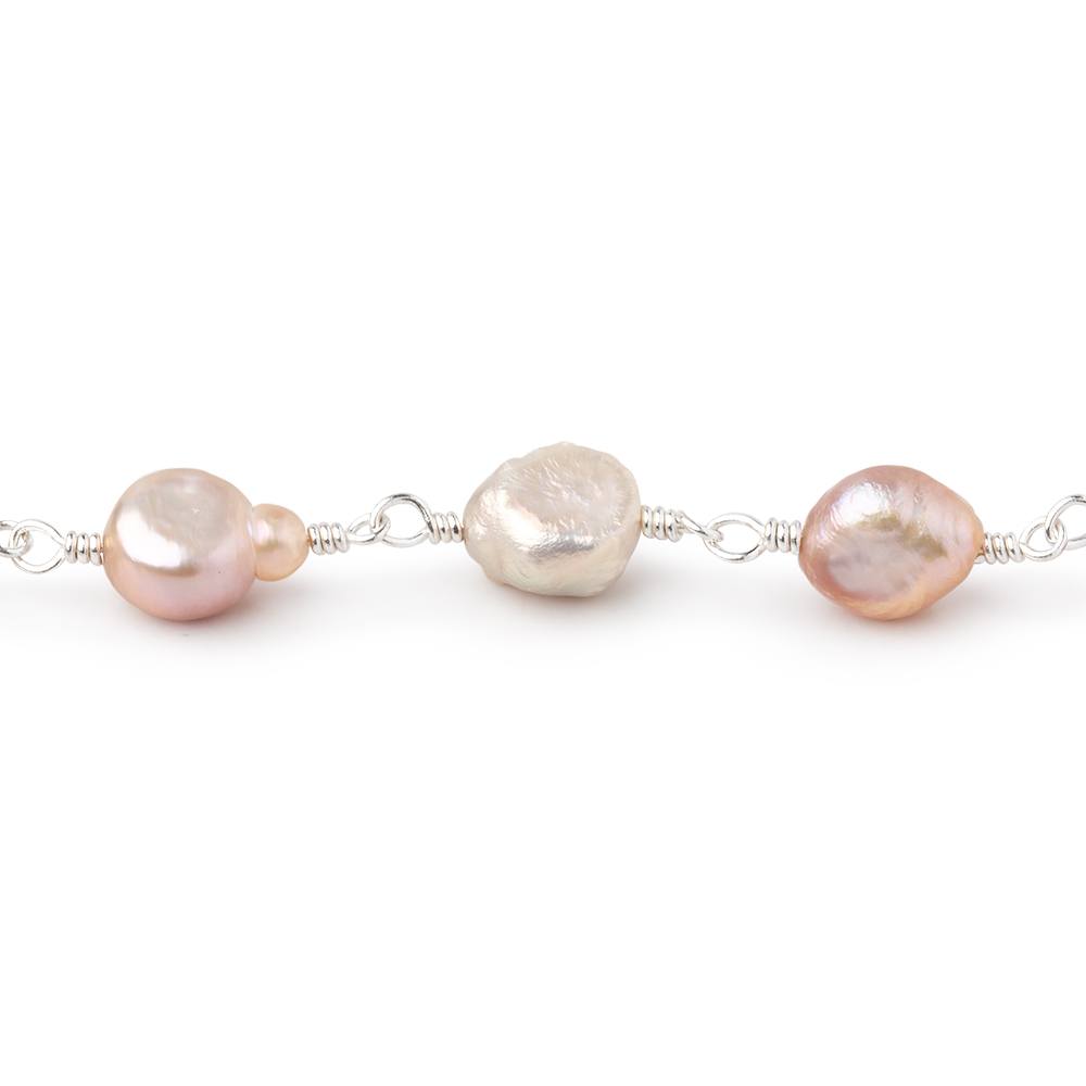 6x5-8x6mm Rose Pink Baroque Pearls on Silver Plated Chain