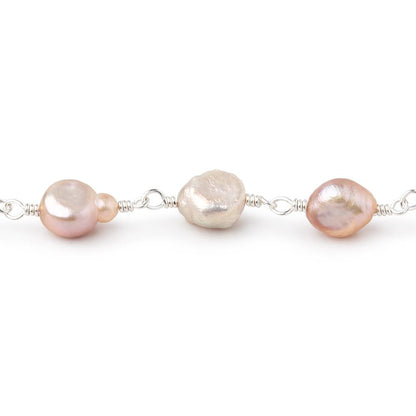 6x5-8x6mm Rose Pink Baroque Pearls on Silver Plated Chain