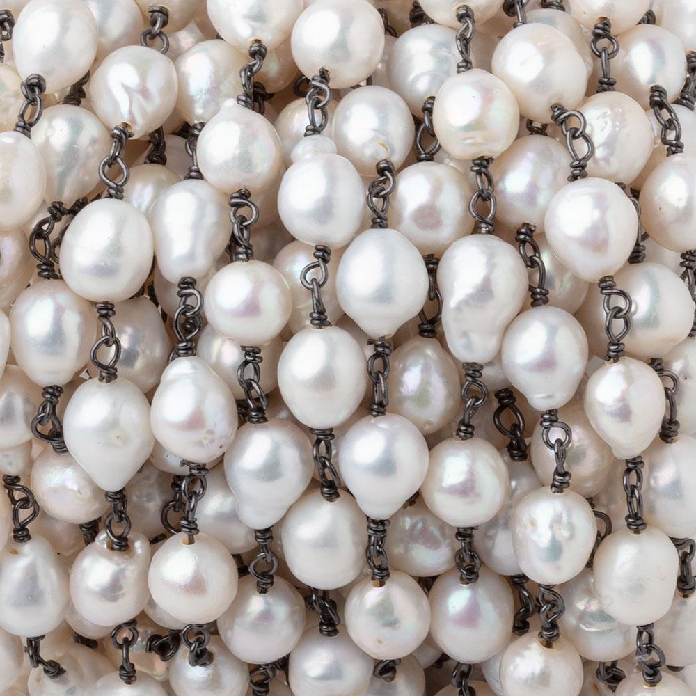 6x5-8x6mm White Petite Ultra Baroque Pearls on Black Gold .925 Chain