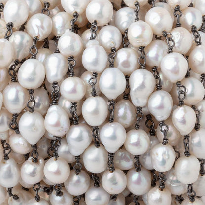 6x5-8x6mm White Petite Ultra Baroque Pearls on Black Gold .925 Chain