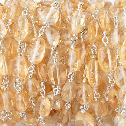 6x5-9x6mm Citrine Faceted Ovals on .925 Silver Chain by the Foot 22 beads