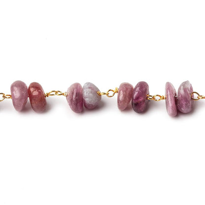 6x5-9x6mm Pink Tourmaline plain chips Vermeil Chain by the foot 56 beads per