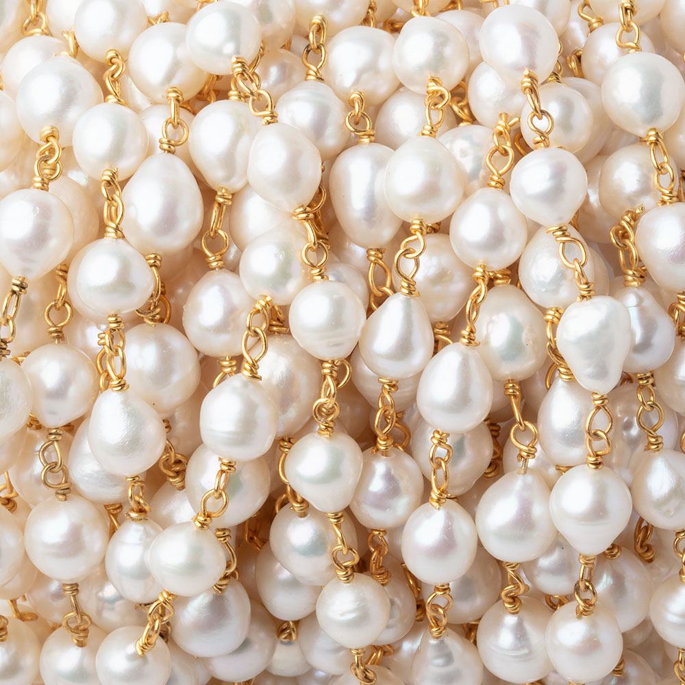 6.5x6mm Off White Petite Ultra Baroque Pearls on Vermeil Chain