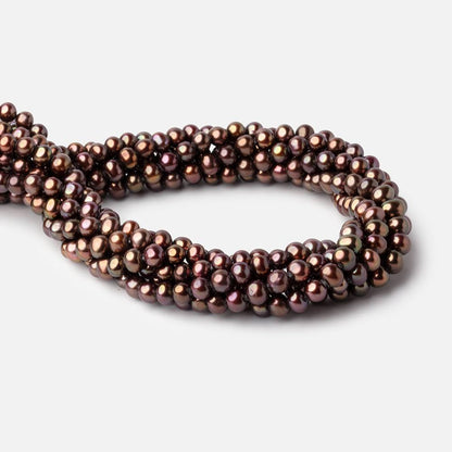 6x5mm Chocolate Brown Side Drilled Off Round Freshwater Pearls 16 inch 76 pieces