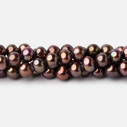 6x5mm Chocolate Brown Side Drilled Off Round Freshwater Pearls 16 inch 76 pieces