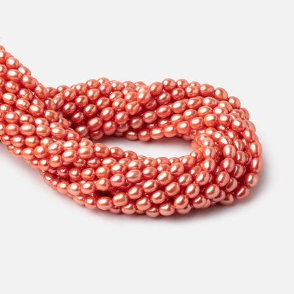 6x5mm Coral Straight Drill Oval Freshwater Pearl 15.5 inch 60 pieces