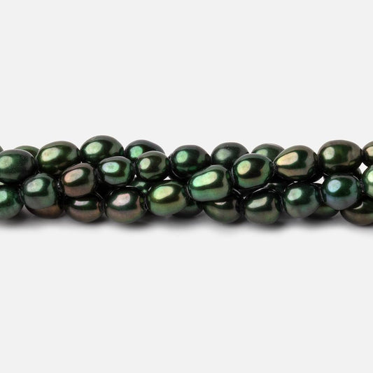 6x5mm Emerald Green Straight Drill Oval Freshwater Pearl 15 inch 68 pcs
