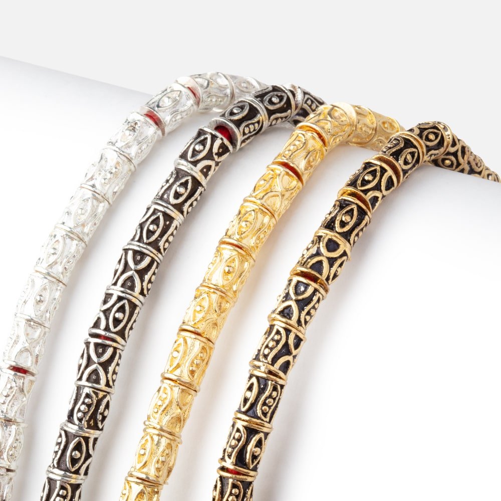 6x5mm Evil Eye Design Tube Beads 8 inch 33 pieces