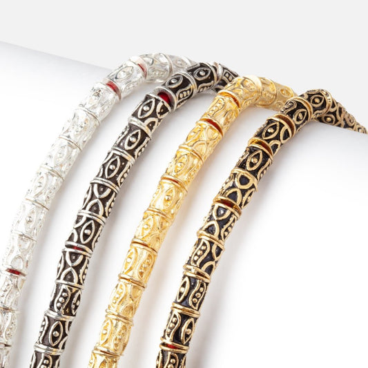 6x5mm Evil Eye Design Tube Beads 8 inch 33 pieces