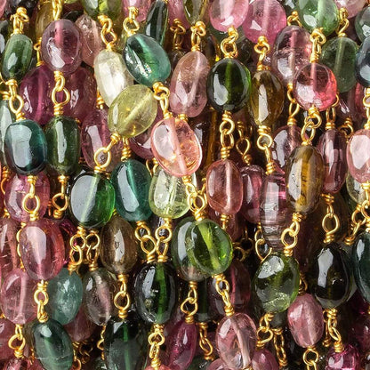 6x5mm Multi Color Tourmaline plain oval Vermeil Chain by the foot