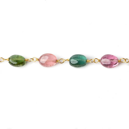 6x5mm Multi Color Tourmaline plain oval Vermeil Chain by the foot