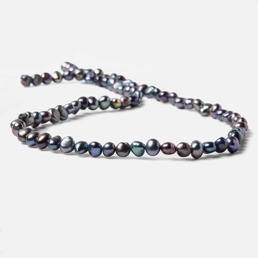 6x5mm Peacock Blue Side Drilled Baroque Freshwater Pearls 16 inch 80 pieces