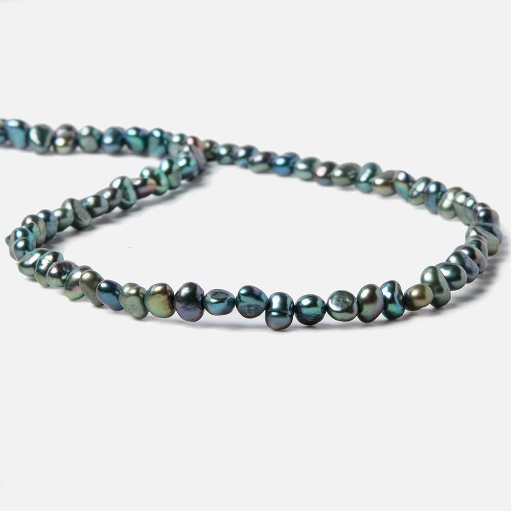 6x5mm Peacock Green Side Drilled Baroque Freshwater Pearls 16 inch 80 pieces