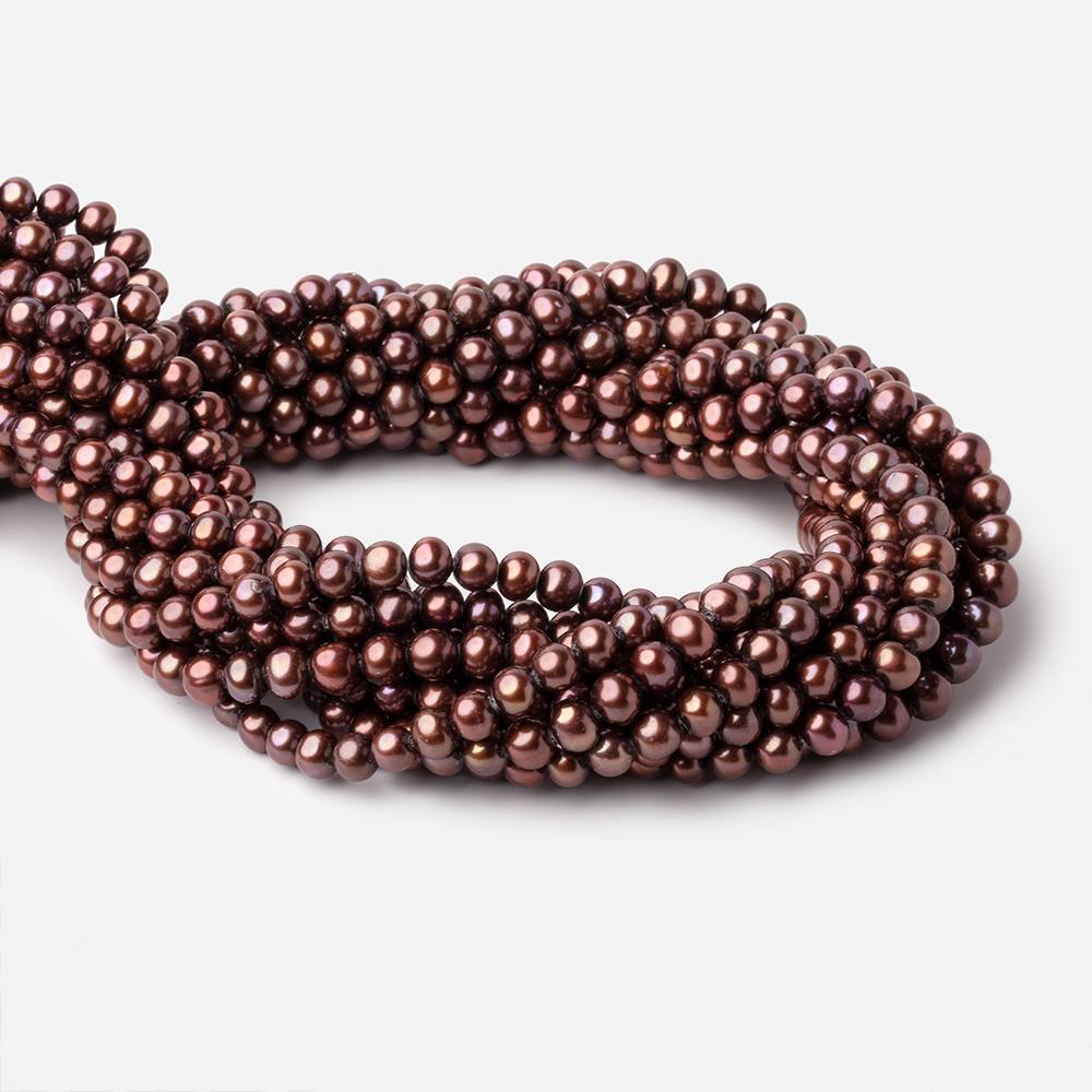 6x5mm Purplish Brown Side Drilled Off Round Freshwater Pearls 15 inch 76 beads