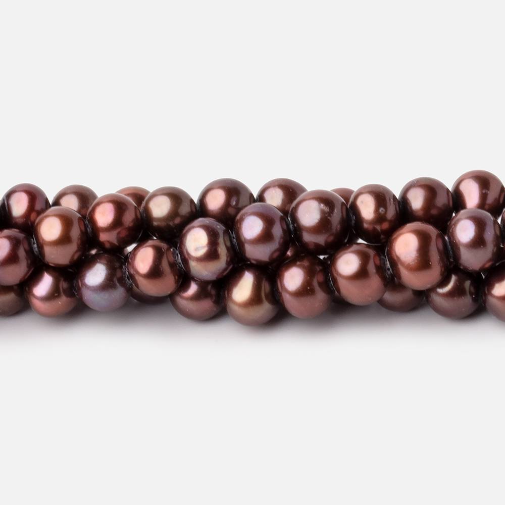 6x5mm Purplish Brown Side Drilled Off Round Freshwater Pearls 15 inch 76 beads