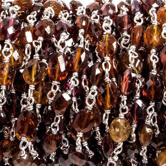 6x5mm Spessertite Garnet faceted oval .925 Silver Chain by the foot 28 pcs