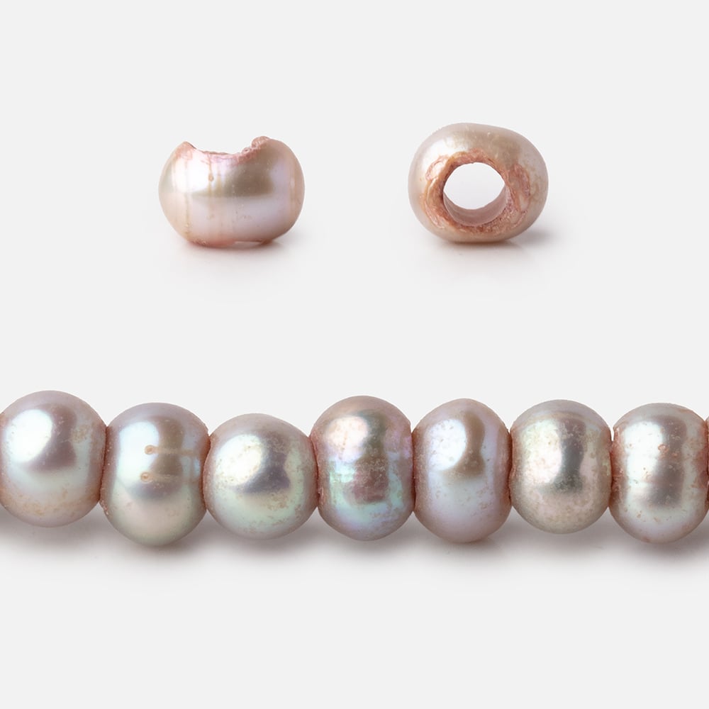 6x5mm Venetian Silver Off Round 2.5mm Large Hole Freshwater Pearl 85 Beads