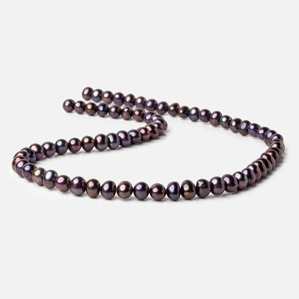 6x5mm Violet Peacock Off Round Side Drilled Freshwater Pearls 15 inch 71 pieces