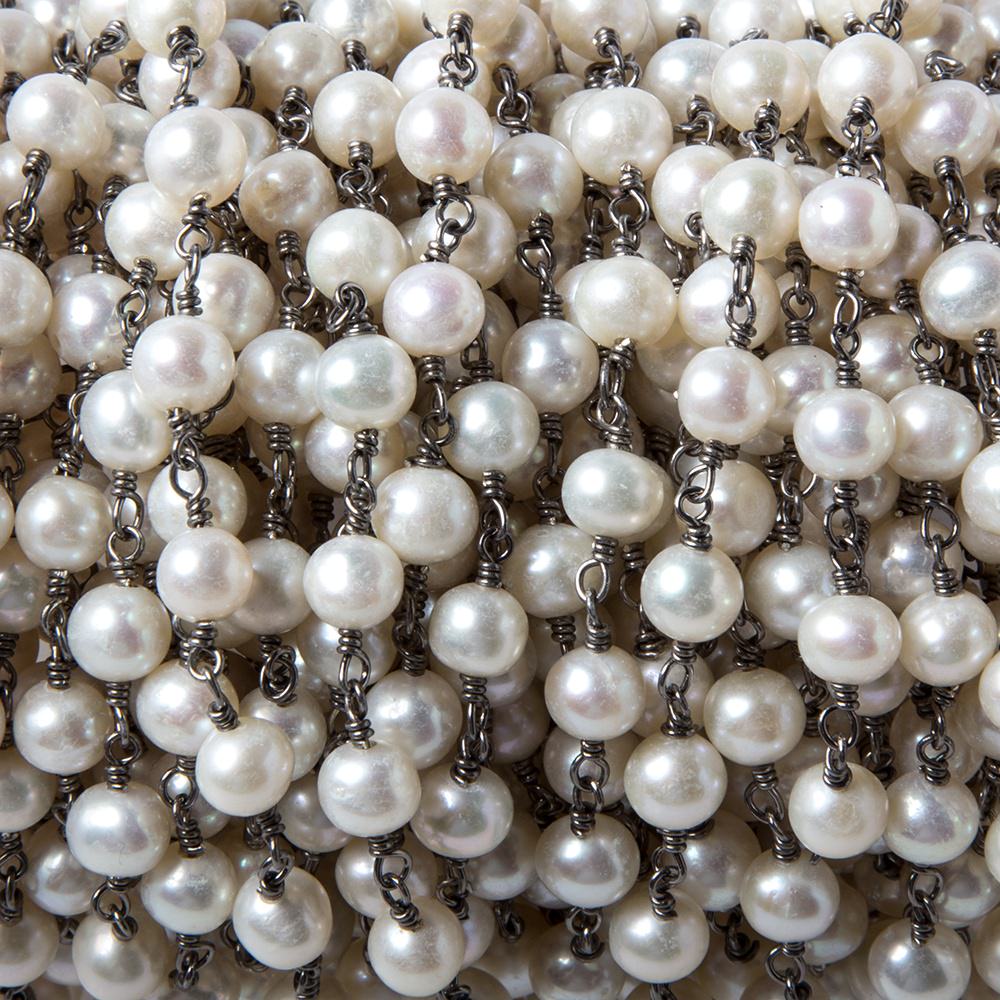 6x5mm White Off Round Pearl Black Gold .925 Silver Chain by the foot 25 pieces