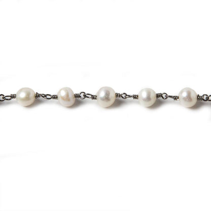 6x5mm White Off Round Pearl Black Gold .925 Silver Chain by the foot 25 pieces