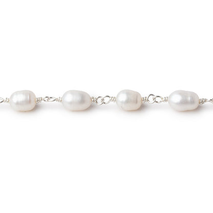 6x5mm White Oval Freshwater Pearls on .925 Silver Chain