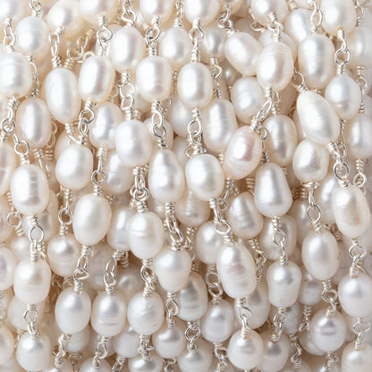 6x5mm White Oval Freshwater Pearls on .925 Silver Chain