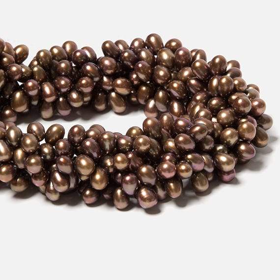 6x5-10x6mm Chocolate Brown Top Drilled Oval Freshwater Pearls 16 inch 77 pieces
