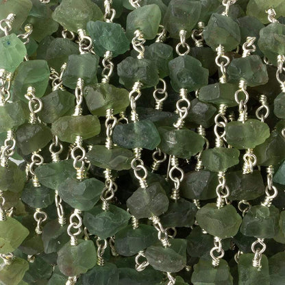 6x6-10x7mm Matte Green Apatite Chips Silver plated Chain by the foot 28 pieces