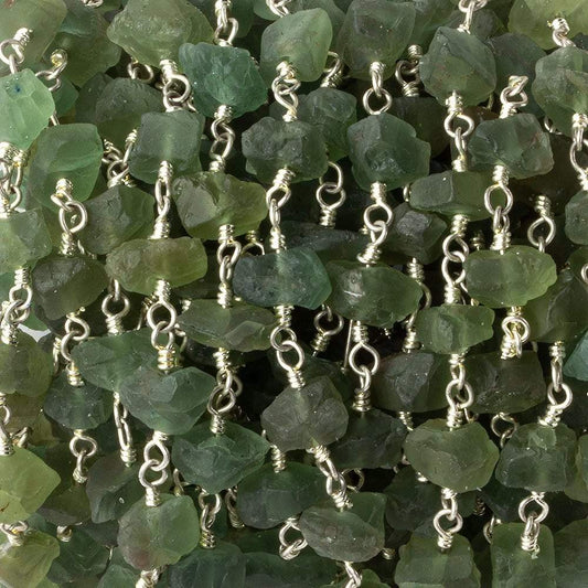 6x6-10x7mm Matte Green Apatite Chips Silver plated Chain by the foot 28 pieces
