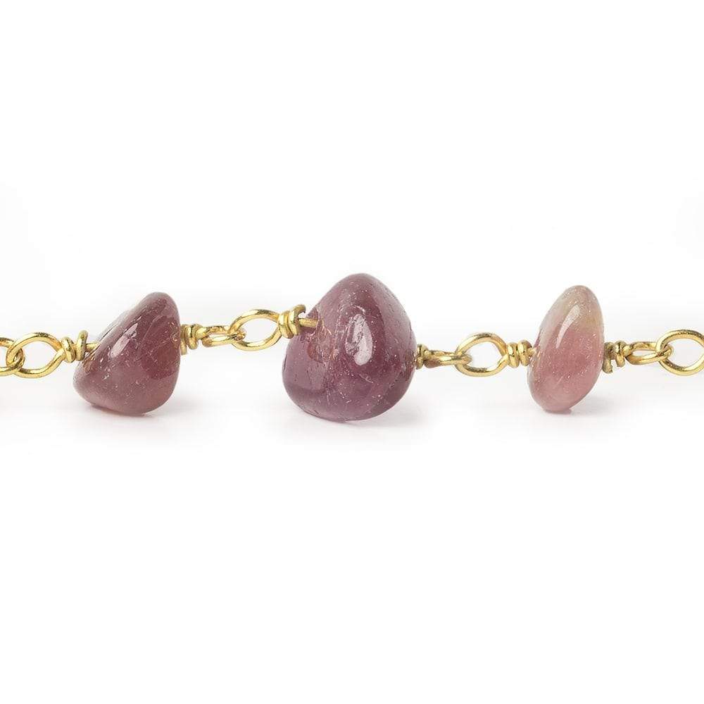 6x6-10x7mm Multi Color Tourmaline center drill plain nugget Vermeil Chain by the foot 29 pieces