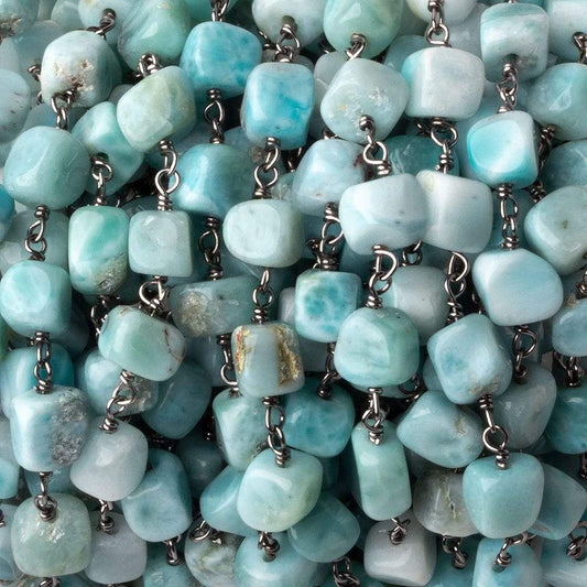 6x6-6x8mm Larimar plain nugget Black Gold plated .925 Silver chain by the foot 26 pcs