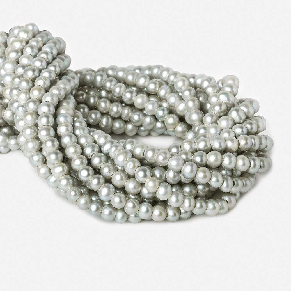 6x6-7x6mm True Silver Large Hole Off Round Freshwater Pearls 16 inch 75 pieces