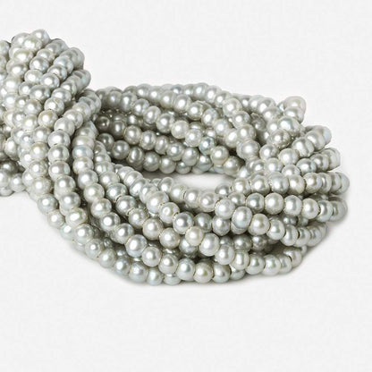 6x6-7x6mm True Silver Large Hole Off Round Freshwater Pearls 16 inch 75 pieces