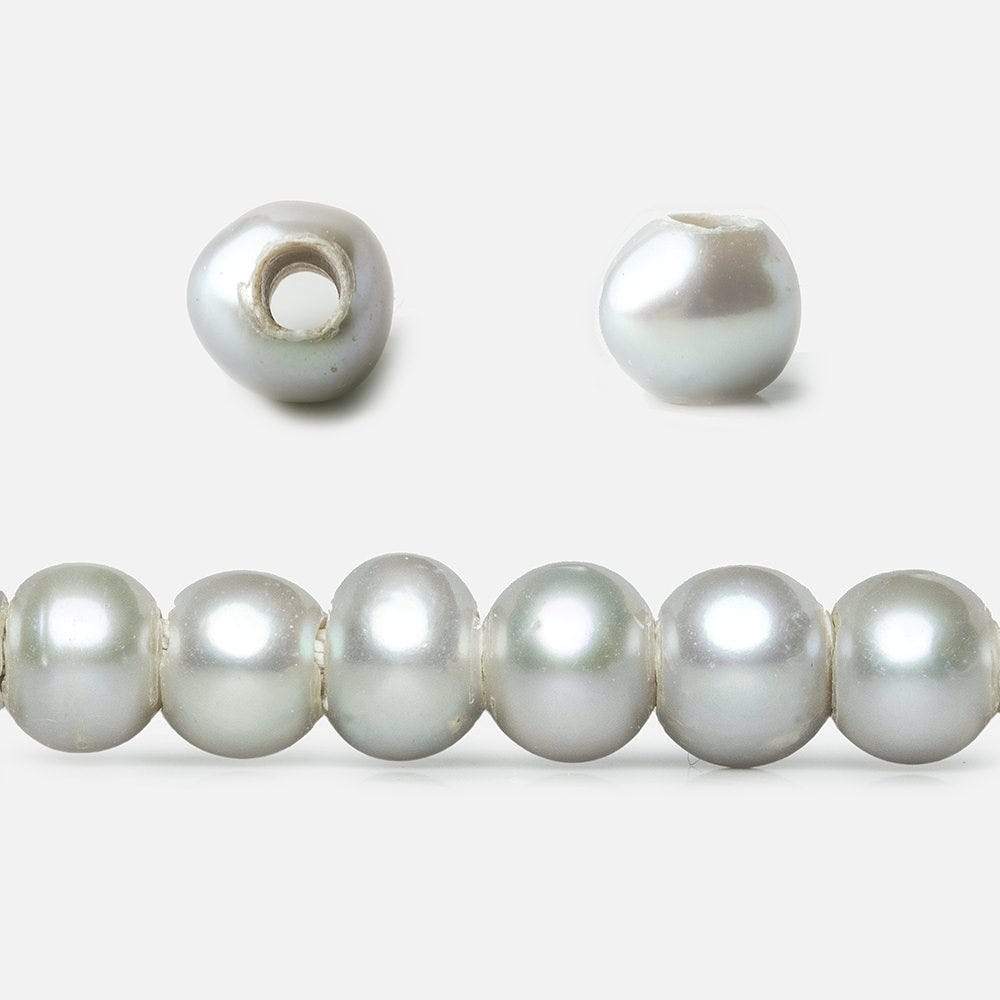 6x6-7x6mm True Silver Large Hole Off Round Freshwater Pearls 16 inch 75 pieces