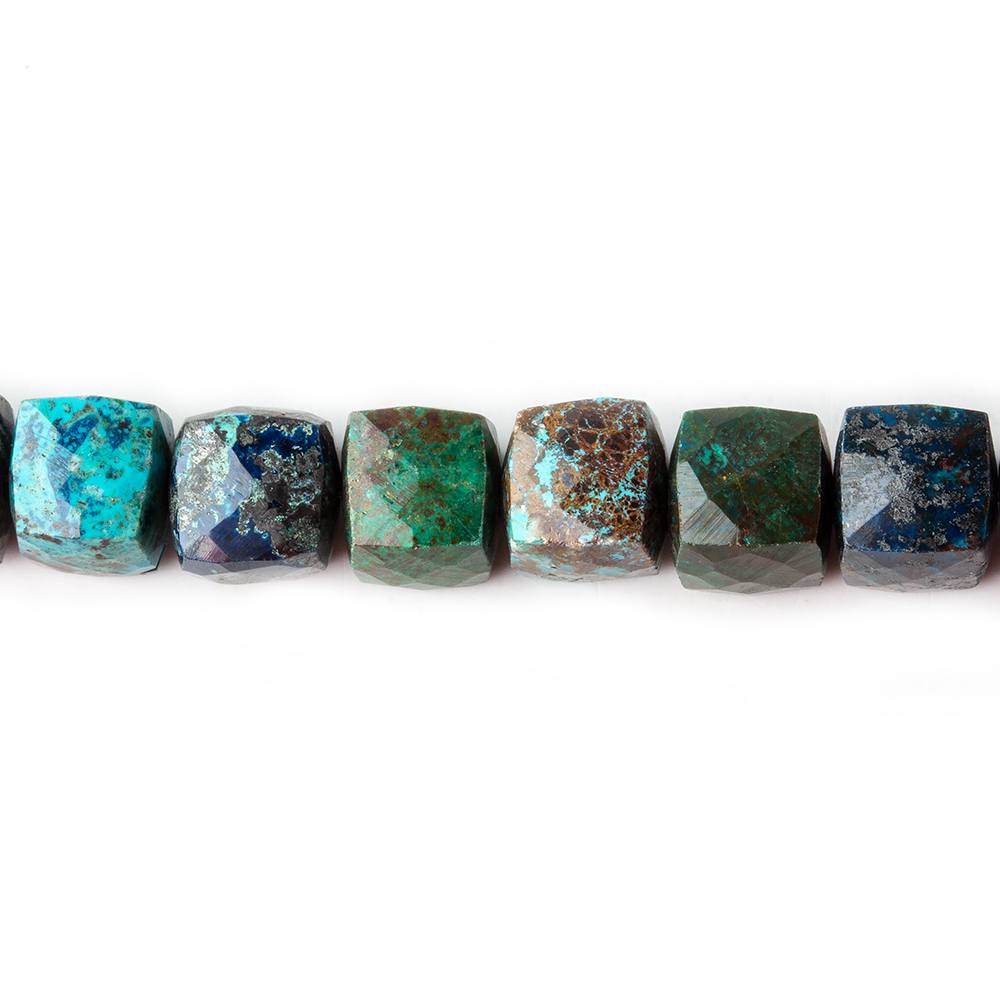 6x6-7x7mm Chrysocolla faceted cubes 8 inch 30 beads AA