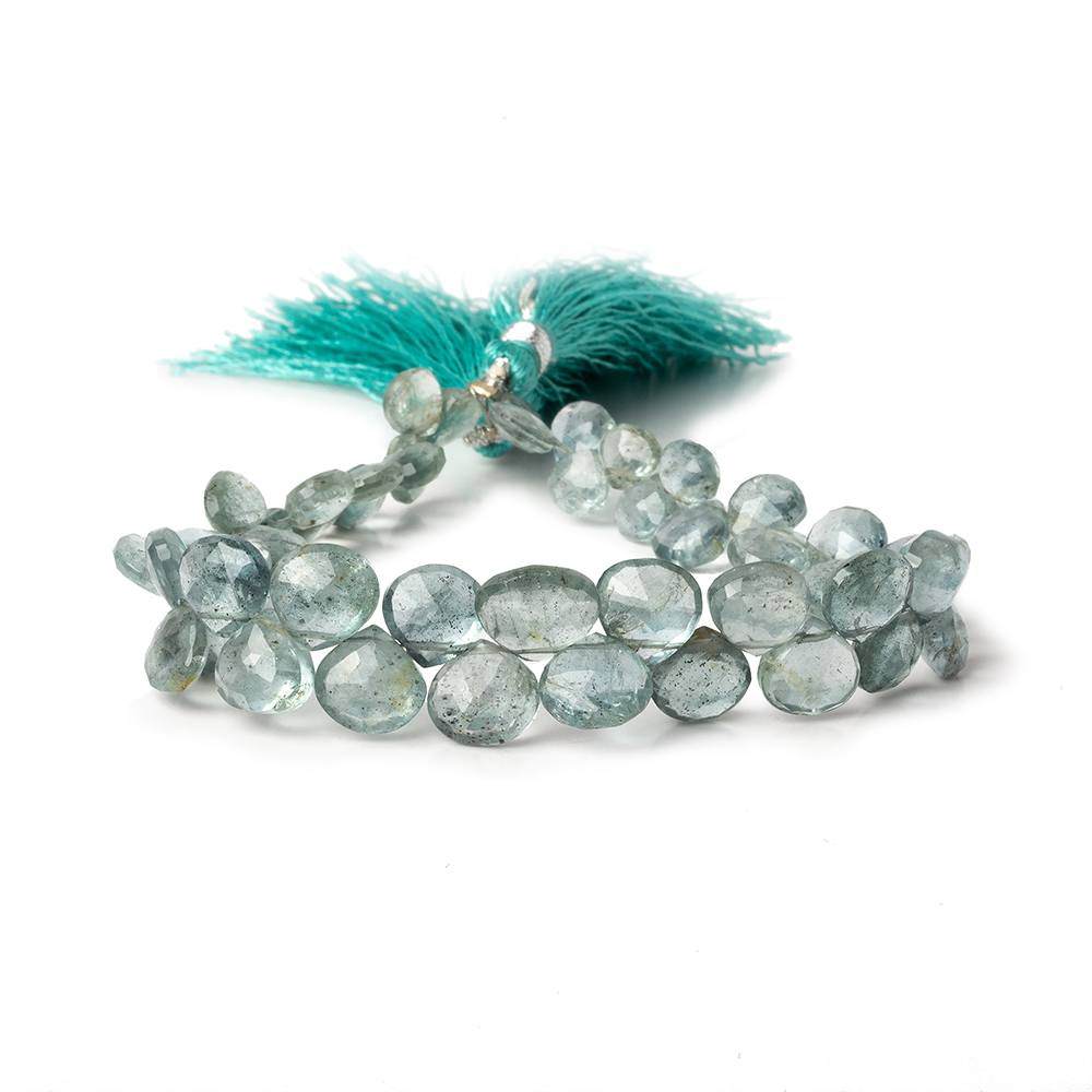 6x6-7x7mm Moss Aquamarine Faceted Heart Beads 8 inch 58 pieces