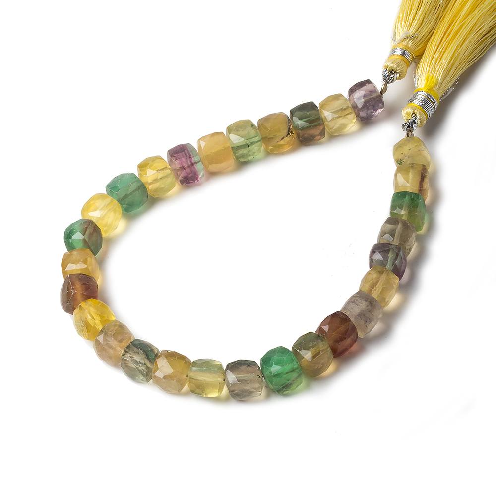 6x6-7x7mm Multi Color Fluorite Faceted Cubes 7.75 inch 30 pieces