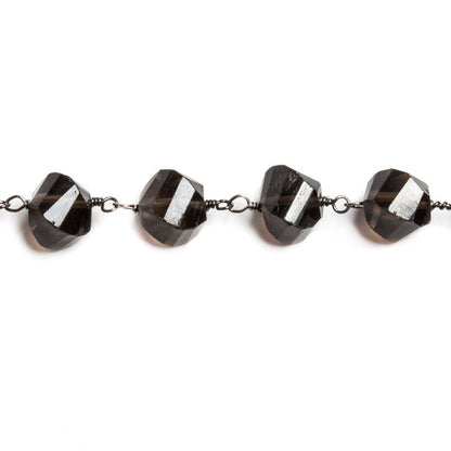 6x6-7x7mm Smoky Quartz Twist Cube Black Gold plated Chain by the foot 26 pcs