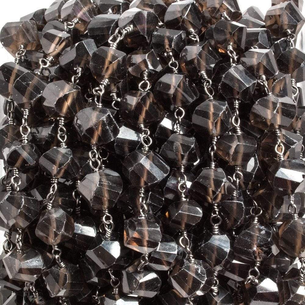 6x6-7x7mm Smoky Quartz Twist Cube Black Gold plated Chain by the foot 26 pcs
