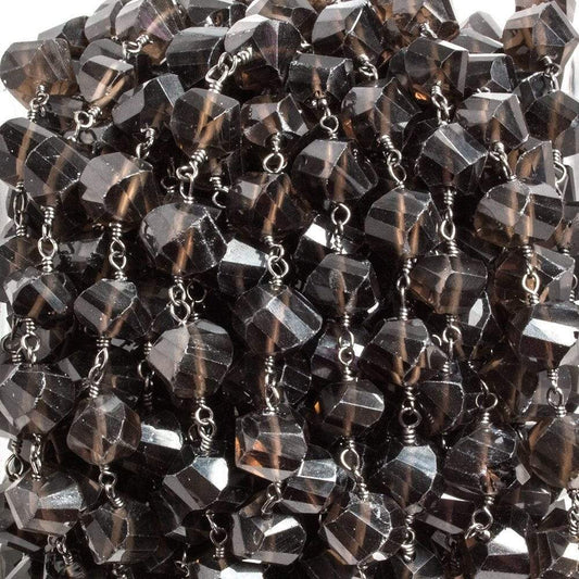 6x6-7x7mm Smoky Quartz Twist Cube Black Gold plated Chain by the foot 26 pcs