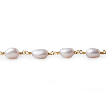 6x6-8x6mm Ballet Soft Pink Straight Drill Baroque Pearl Gold plated Chain by the foot