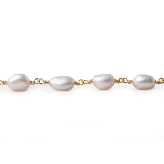 6x6-8x6mm Ballet Soft Pink Straight Drill Baroque Pearl Gold plated Chain by the foot