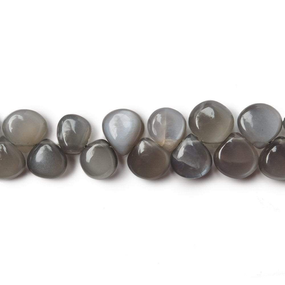 6x6-8x7mm Platinum Gray Moonstone Plain Pear & Heart Beads 8 inch 55 pieces A