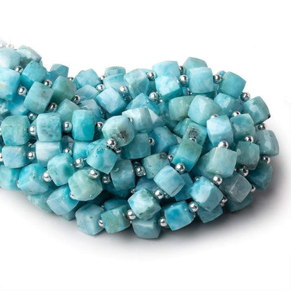 6x6-8x8mm Larimar faceted cubes 8 inch 19 beads AA