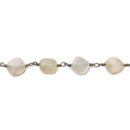 6x6-9x6mm Beige Moonstone plain nugget Black Gold plated Chain by the foot